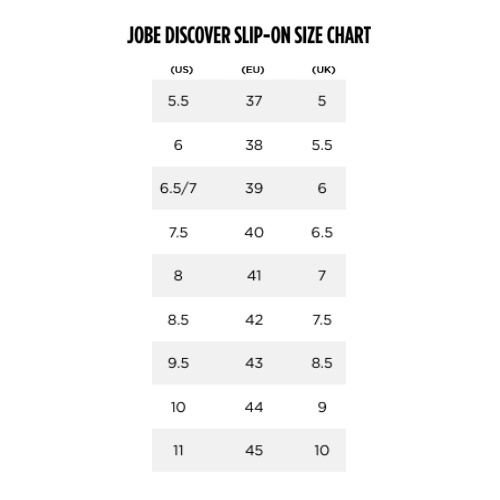 2024 Jobe Discover Slip On Size Chart Final 0 Tabla de Tallas